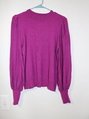 Women's &Merci Purple Crew Neck Bishop Style Pleated Sleeve Long Sleeve Shirt